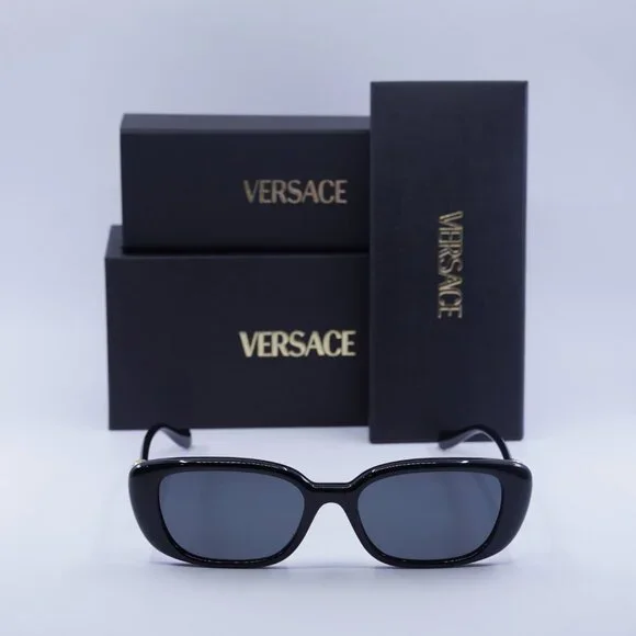Versace VE4504D GB1/87 Sunglasses Shiny Black Rectangle Frame, Grey Lenses - Picture 10 of 10